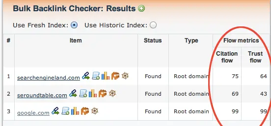 Analyze Trust Follow and Citation Flow metrics